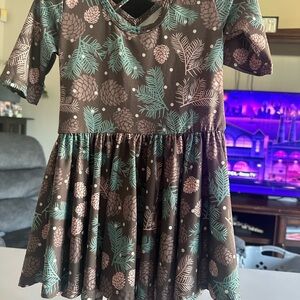 Brown and Green Pinecone Pattern Kids Dress